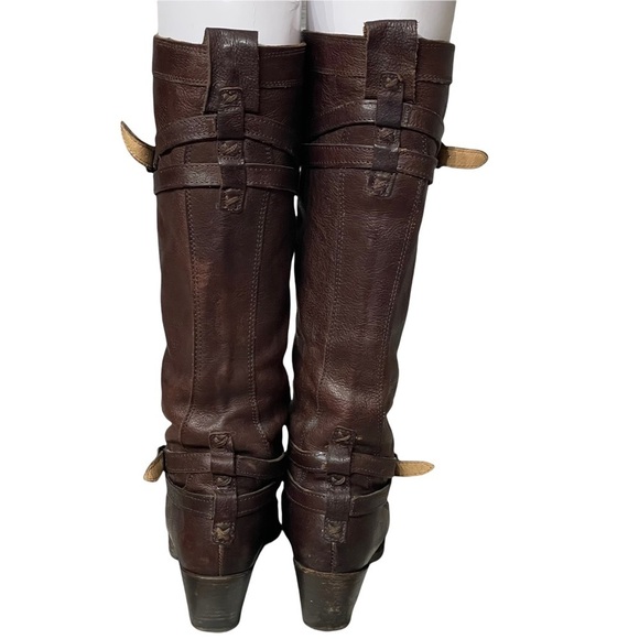 Frye Jane Strappy Dark Brown Knee High Heeled Boots Size 6.5 - Picture 5 of 16